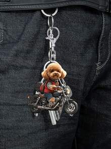 Llavero de acrílico con diseño de caniche en motocicleta lindo, accesorio multifuncional para llaves de auto, diseño de patrón 2D impermeable, adorno exquisito para amantes de las mascotas, accesorio de motocicleta, diseño plano 2D, adecuado para colgar en mochilas y llaves, regalo perfecto para familiares y amigos - Multicolor - Ver 4