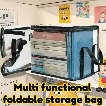 1 صندوق تخزين بلاستيكي شفاف مع أغطية قابلة للطي - 180 درجة، منظم ذو سعة كبيرة للكتب والملابس والوجبات الخفيفة - منظم مدخر للمساحة للمكتب والمنزل، تصميم شفاف لسهولة الرؤية، صندوق تخزين الكتب، تصميم محتوى مرئي، منظم متين