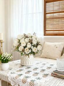 1/80 Artificial Rose, Artificial Flower, Silk Embroidered Flower Bouquet, Fake Plant, Artificial Floral, For Home Decor, Wedding Decor, Spring Decor, Room Decor, Kitchen, Dining Room, Bedroom, Valentine's Day Decor, New Year Decor - White - View 4
