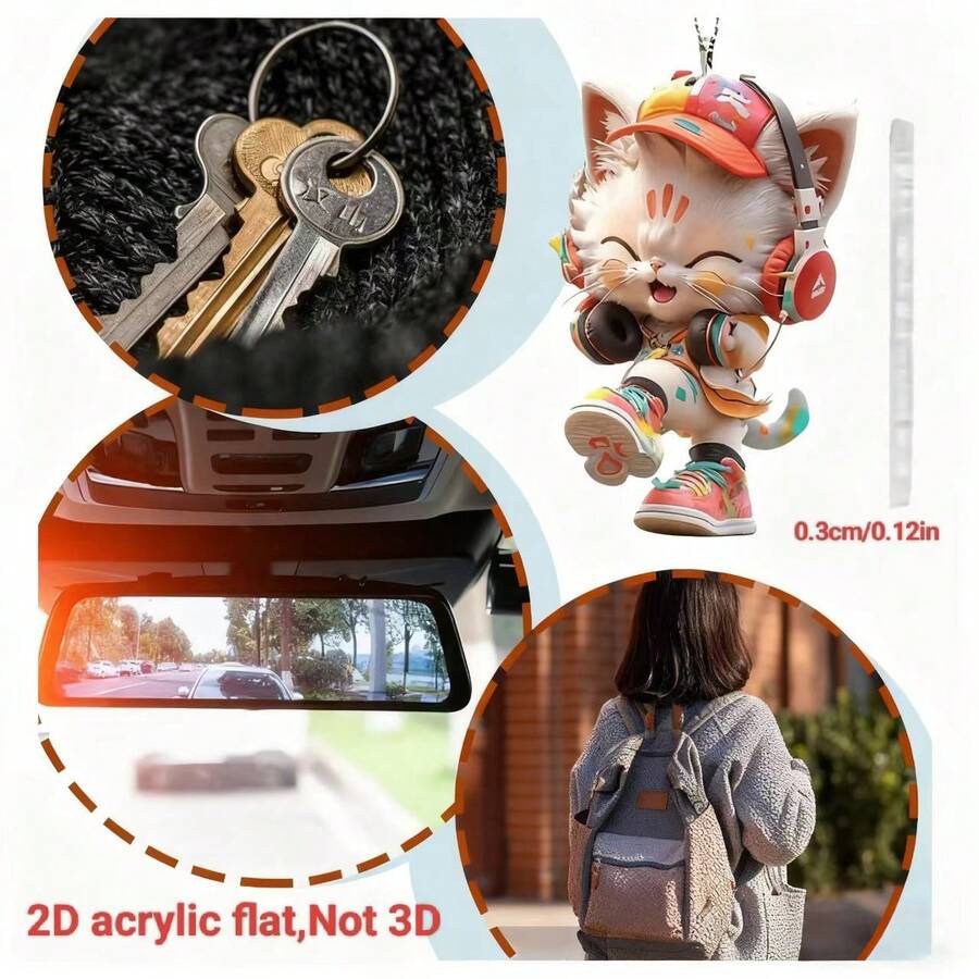 2D Acrylic Cat Ear Car Rearview Mirror Pendant - Ideal For Christmas, Graduation Parties And Various Festivals. A Fun Accessory For Car Rearview Mirrors, Backpacks And Holiday Decorations!