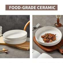 1/2pcs Heavy Duty Ceramic Dinnerware Set - White Salad Bowl And Plate Set, 8-Inch Deep Bowl Design, Oven Up To 500°F, Compact Stackable, White, Ideal For Holiday Feasts And Family Dinners, Holiday Tableware | Modern Dinnerware | Durable Ceramic