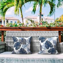 Outdoor/Indoor Throw Pillows, 18x18 Square Pillows With Inserts Bed, Couch, Sofa & Patio Furniture (Set Of 2, Monstera Blue), Decorative Pillows - 多葉 - 查看 8