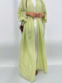 1 bucată culoare solidă simplă cu șnur manșete femei culoare solidă îmbrăcăminte din Orientul Mijlociu rochie lungă la modă și elegantă cardigan rochie halat Abaya potrivit pentru festivaluri zilnice