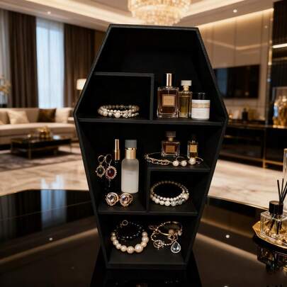 Gothic Style Vampire Coffin Jewelry Box - Sturdy Plastic Construction, Storage For Rings, Necklaces, Earrings - Vintage Gothic Decor Suitable For Vampire Themed Rooms, Halloween, Christmas - Dark Aesthetic Gift, Multifunctional Storage Box, Durable Plastic, Themed Room Accessory Jewelry Box