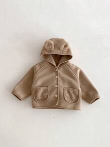 1pc Baby Boys/Girls Cute Bear Hooded Thermal Lined Warm Long Sleeve Jacket, Autumn/Winter