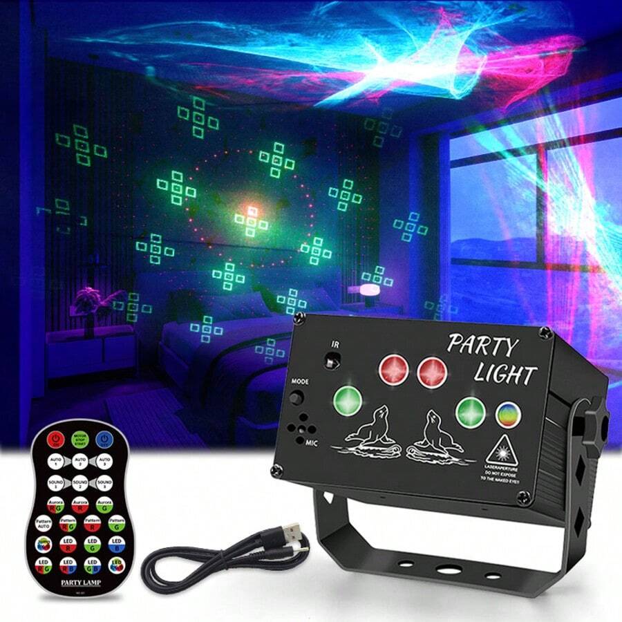 DJ Party Lighting, Aurora Effect, Voice Controlled Disco Ball Lights, Stage Lights, Music Dynamic Projector, USB Plug-In With Remote Control, Suitable For Birthday Party Decoration, Halloween, Christmas, Karaoke Bar Club KTV, Birthday Gifts