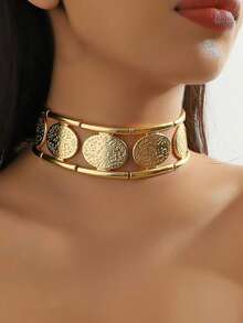 1pc Fashionable Metal Geometric Spiral & Hollowed Out Flower Shaped Necklace Valentines,Mom,Mother,Mother's Day,Gift - 黃金-2 - 查看 3