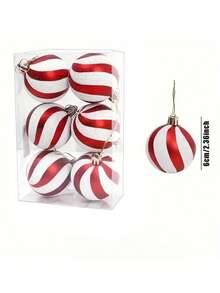 Juego de 12 piezas/6 piezas de bolas decorativas para árbol de Navidad, bolas pintadas en rojo y blanco, adecuadas para árbol de Navidad, colgantes de ventana, decoración de fiestas, hogar, chimenea, escalera, corona, decoración navideña interior y exterior - Fiestas aplicables: Navidad, Nochebuena, Año Nuevo, Boda, Fiesta de cumpleaños