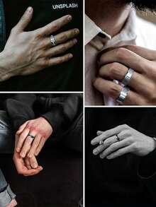 16pcs Men's Silver Rings, Unisex Minimalist Stainless Steel Wedding Engagement Promise Ring Set, Christmas Gift - 16 Men's Rings - View 2