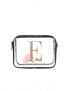 玫瑰金字母A-Z印花PVC洗漱包，PVC旅行收纳包，拉链封口 - 轻便、不易褪色的化妆洗漱包、药品收纳包、大容量化妆品收纳包、便携式化妆包、药盒、药盒、药瓶、药瓶、医院包、急救包、药品收纳袋、旅行必备、邮轮必备、度假必备