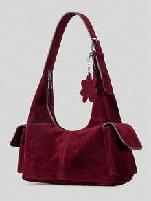 Geantă de umăr hobo din piele întoarsă, în stil retro, cu model Crescent Moon, buzunare multiple și capacitate mare. Un nou stil de toamnă/iarnă, această geantă simplă și casual este perfectă pentru naveta zilnică, serviciu, întâlniri de weekend, petreceri, sărbători sau ca un cadou pentru prieteni sau familie. - Maro - Vizualizare 4