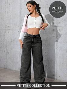 女士口袋宽松阔腿休闲百搭牛仔裤 春季黑色 - 黑色 - 查看 7