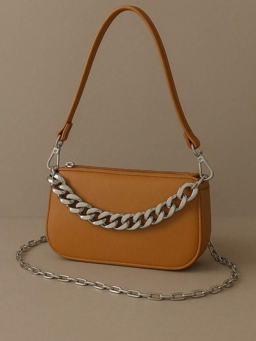 Sarinha Bag With 2 Handles And 1 Plastic Hardware - Camel - View 1