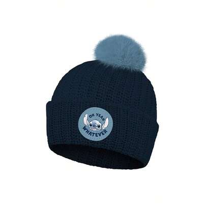 ARDITEX Gorro de Punto Grueso con Pompom de Pelo de Lilo & Stitch