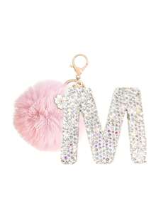 1pc Fashionable Luxurious Alphabet Necklace And Fluffy Pom Pom Keychain Bulk,Faux Pompoms Keyring For Women Bags Craft,Keychain, Bag Charm,Diy Backpack Decorrhinestone,Letter A-Z, With Tote Bags, Backpacks, Shoulder Bags, Etc,For Women Bag Pendant Charm,Car Accessories Bag Charm,Birthday/Mothers Day Gifts For Women,Christmas Gifts, New Year's Gifts - Multicolor - View 23