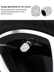 4pcs/2pcs Shiny Car Tire Valve Stem Caps, Diamond Sparkling Anti-Dust Car Wheel Tire Valve Stem Caps, Crystal Decor, Universal Shiny Wheel Valve Stem Exterior Accessories For Car, SUV, Bicycle, Motorcycle - Style a - View 5