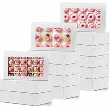 12x8x2.5 Inches Brown Bakery Boxes With Window Cookie Boxes Treat Box Desserts Cupcakes Muffins Donut Chocolate Strawberry - White + 12*8*2.5in + 14 - View 2