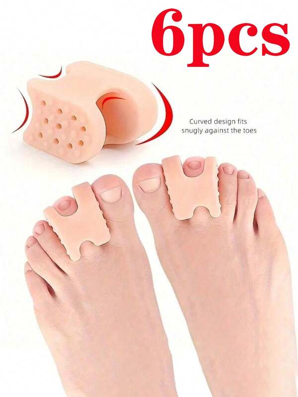 6pcs SEBS Toe Splitter Thickened Soft Single Hole Clamping Feet Day & Night, Finger Protectors