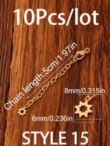 10 pezzi/lotto Catena di estensione in acciaio inossidabile con fermagli a moschettone, connettori a forma di foglia, fiocco, conchiglia, luna, croce, stella e cuore, per realizzazione di gioielli fai-da-te, accessori per braccialetti e collane con catena di prolunga - Catena a coda fai da te - Visualizzare 20