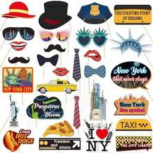 30 Pcs New York Photo Booth Props Kit, Cityscape NYC Themed Party Selfie Decorations, I Love New York Photography Supplies - 豐富多彩的 - 查看 1