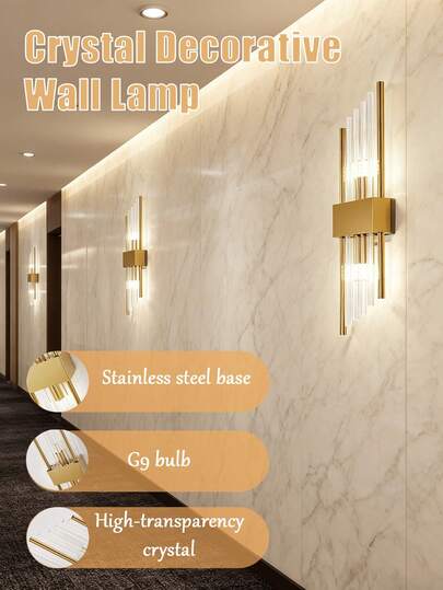 Piece/2 Pieces Zwart Crystal Indoor Wand Sconce, Stainless Steel Body, Half Head Mount, Free G9 Neutral Verlichting Source, Living Room, Bedroom, Bedside, Home ation, Outdoor Sconce view 9