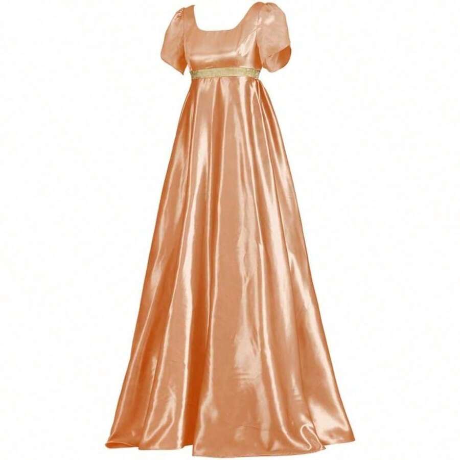Vintage Regency Dress Tea Party Dress For Women With Satin Sash Ruffle Empire Waist Dress Gown Orange - trái cam - Xem 1