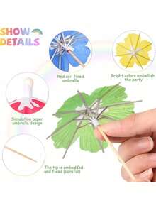 50pcs Mixed Color Cocktail Toothpicks, Fruit Sticks, Bamboo Skewers, Tropical Summer Paper Umbrellas And Hawaiian Luau Party (Random Colors), Party, Birthday Decorations, Outdoor, Camping Colorful Drink Umbrellas - Multicolor - View 6