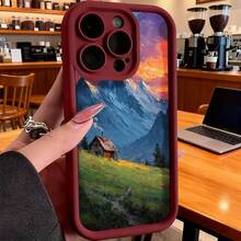 Cubierta de telefono con borde negro diseño paisaje montano atardecer casa en la montaña para uso diario y trabajo - Burdeos - Ver 2