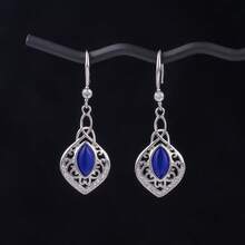 1pc 925 Sterling Silver Vintage Inlaid Cat Eye Stone Women's Earrings, Elegant Hollow Design, High-End Texture, Suitable For Daily, Vacation, Party Wear. Gift For Family, Friends, Christmas, Halloween, Valentine's Day, Birthday