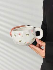 1 pieza Taza de café de cerámica con diseño floral, taza de cerámica estilo europeo pintada a mano, taza de porcelana de alta calidad, taza grande para desayuno, taza de leche, taza de jugo, taza de té de la tarde, taza de agua de oficina, taza de latte, taza de regalo, apta para todas las estaciones - Multicolor - Ver 15