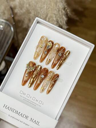 Pure Handmade Wearable Nails With Coffin-Shaped Nails, Autumn And Winter Hand-Painted Cat Eye Personalized Dopamine Color, Handpainted Gradient Tie-Dye Luxurious Hand-Wearable Nails With Simple Design,Homemade Press On Nails