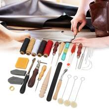 Juego de 31 piezas de piel, herramientas y suministros de piel, kit de herramientas de manualidades de piel con punzón de ranurado de hilo encerado, rueda de trazado, agujas de coser, otras herramientas de manualidades de piel - Negro - Ver 3