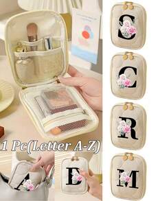 Borsa da trucco portatile semplice ed elegante, stampa floreale nera con iniziali da A a Z, borsa portatile per rossetti, clutch da viaggio, borsa cosmetica da viaggio portatile, borsa da toilette, borsa multifunzionale per riporre cosmetici, rossetti, cavi dati, medicinali, gioielli, articoli di uso quotidiano, regalo perfetto per amanti, famiglia, madre, amici, compagni di classe, colleghi, insegnanti, ideale per vacanze, compleanni, San Valentino, Ringraziamento, Natale, regali per donne, idee regalo per donne