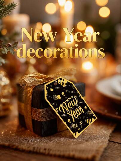 2026 New Year Ornaments 60pcs With Jute String, Happy New Year Hanging Decorations, Bookmarks & Party Supplies For 2026 New Year Party, Christmas Tree, Gift Tag, Home Decoration