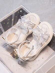 1 Pair Girls Sandals, New Summer Fashion Cute Soft Bottom Butterfly Design Girls Shoes, Middle & Big Kids Stylish Soft High-Top Roman Sandals - Beige - View 3