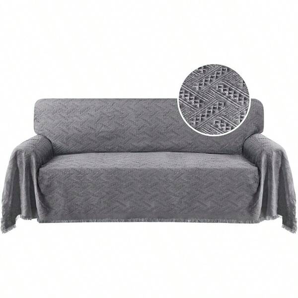 Cotton Sofa Cover Washable Sofa Couch Covers Textured Geometrical Jacquard Fabric Sofa Cover Living Room Sofa Throws Sofa Slipcovers For Pets 230cm X 340cm XX-Large Grey