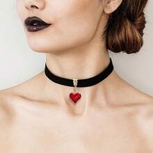 Vòng cổ Gothic đen cổ điển, Quà tặng ngày lễ tình nhân tuyệt vời nhất, Vòng cổ nhung hình giọt nước trái tim đỏ đen, Trang sức cho ngày lễ tình nhân, Halloween, Tiệc hóa trang - Nhiều màu - Xem 2