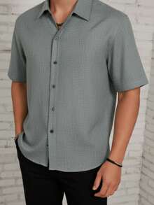 Camisa casual hombre impala manga corta con botones y cuello clásico SLIM FIT| camisa hombre, camisa manga corta, camisa casual, camisa botones, camisa cuello clásico, camisa fresca, camisa moderna, camisa ligera, camisa versátil, camisa básica hombre - Gris Oscuro - Ver 3