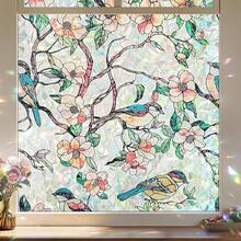 Window Privacy Film, Stained Glass Decorative Static Cling, Removable Laser Blocking Vinyl Covering, Window Film Home Kitchen Living Room, Shards, 17.3x 78.7in - 花朵與鳥類天堂 + 17.3 x 78.7 英寸 - 查看 2