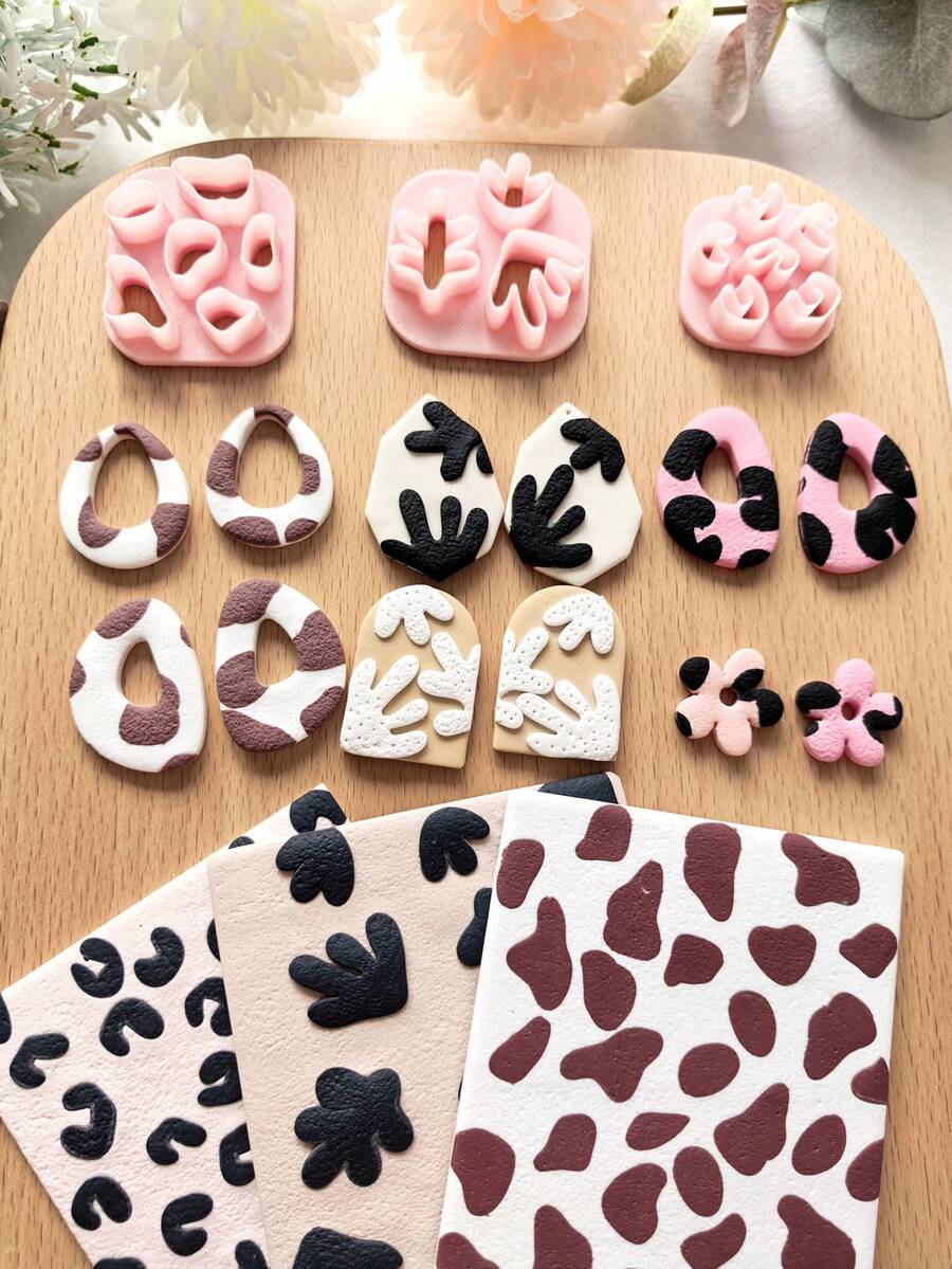 Mini Textur Ton Ausstecher für Schmuckherstellung, Leoparden Muster Ohrringe Ton Ausstecher, Kuh und abstraktes Korallen Polymer Ton Ausstecher für Charm Herstellung, Schmuck Ton Werkzeug - Tonschneider - Übersicht 1