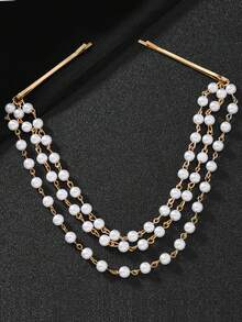 1 Piece Layered Pearls Chains Tassels Hair Clip Headpiece Belly Dance Hairpin Accessories Bride Wedding Bridal Head Chain Hair Jewelry Festival Evening Party Decorative Hair Ornaments - Pearl Chain Hair Clip - View 4