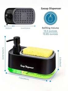 2-In-1 Kitchen Dish Soap & Hand Wash Liquid Dispenser Set, Foam Soap Dispenser, Cleaning Brush, Sponge, Dish Cloth Included - Multicolor - View 10