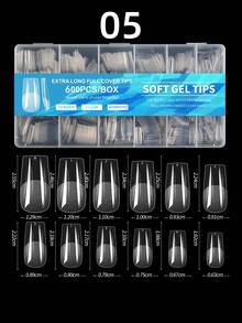 600Pcs Full Cover Press On Nail Tips Stiletto Almond Square Coffin French False Fake Soak Off Gel Nail Extension Tips Capsule Diy Press On Nails Nail Supplies Nails, Suitable For Beginners, Holiday DIY, Nail Salon Use - 彩色 - 查看 6