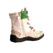 1 Pair TMA EYES Women's White Vintage Ankle Boots, Distressed Leather With Color-Block Stitching, Plush Lining & Multi-Detail Design - trắng - Xem 3