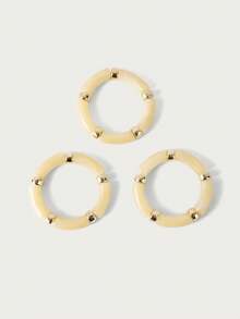 Glisma 3pcs Vintage Acrylic Bamboo Bead Stacking Bracelets, Minimalist Fashionable Elastic Cuff Bracelets For Women, Suitable For Daily Wear, Party And Vacation, Decorative Jewelry Set - 3-piece Bracelet Set - View 2
