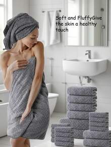 20件套[12条面巾+6条手巾+2条浴巾]珊瑚绒麦穗印花毛巾套装，柔软舒适，吸水性强，速干，适用于沐浴、洗脸、运动、沙龙、健身房等。 - 彩色 - 查看 4