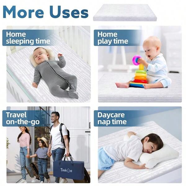 Cot Mattress, Cot Mattress Foldable Portacot Mattresses With Removable Zipper Cover And Carrying Bag, Waterp...