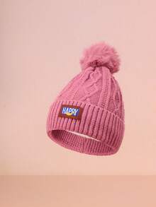 Hatastic 快乐刺绣纹理菱格纹针织保暖加厚绒球帽秋冬礼物音乐节 - 彩色 - 查看 3