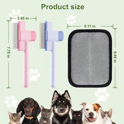 Flea Comb For Cats And Dogs With Pet Hair Remover Glove, Portable Pet Grooming Kit With A Release Button, Flea Remova...