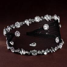 1pc Minimalist Rhinestone Embellished Headband, High-End Sparkly Black Mesh Hair Accessory, Winter - Black - View 7